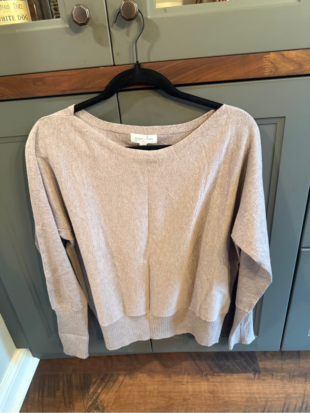 Grace & Lace Women's Lightweight Boat!Scoop-Neck Sweater in Taupe